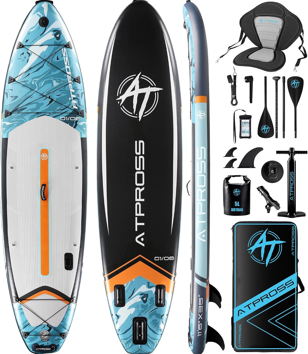 11'6'x35' Inflatable Paddle Board, 450lbs Extra Wide Stand Up Paddleboard for Adults with Premium SUP Accessories Kit & Backpack, Blow Up Kayak Non-Slip Stable Deck Boat for Yoga Fishing Surf