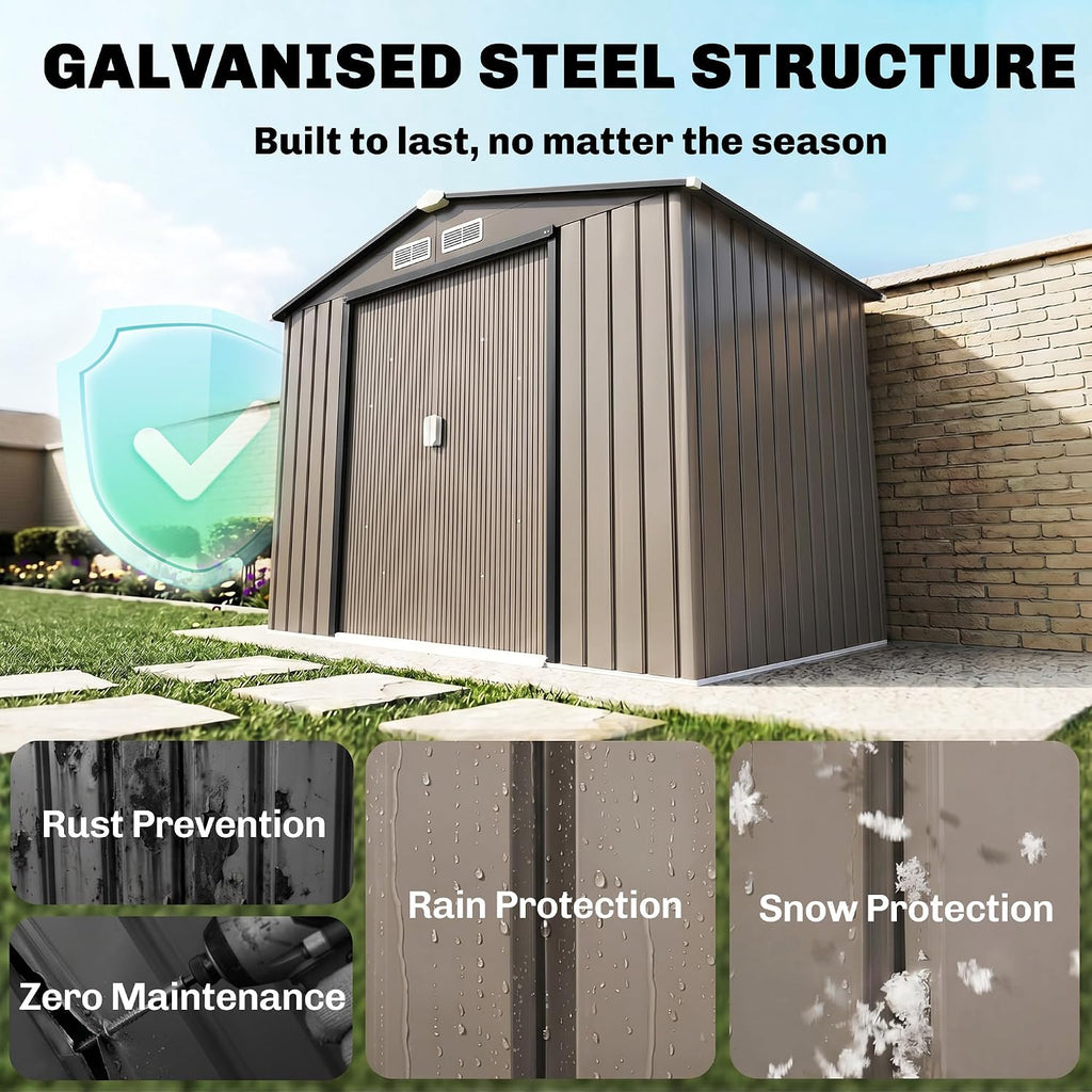 Outsunny 7' x 4' Outdoor Storage Shed, Garden Tool Metal Shed with Foundation Kit, Double Lockable Door, Air Vents and Sloping Roof, for Backyard, Patio, Lawn, Brown