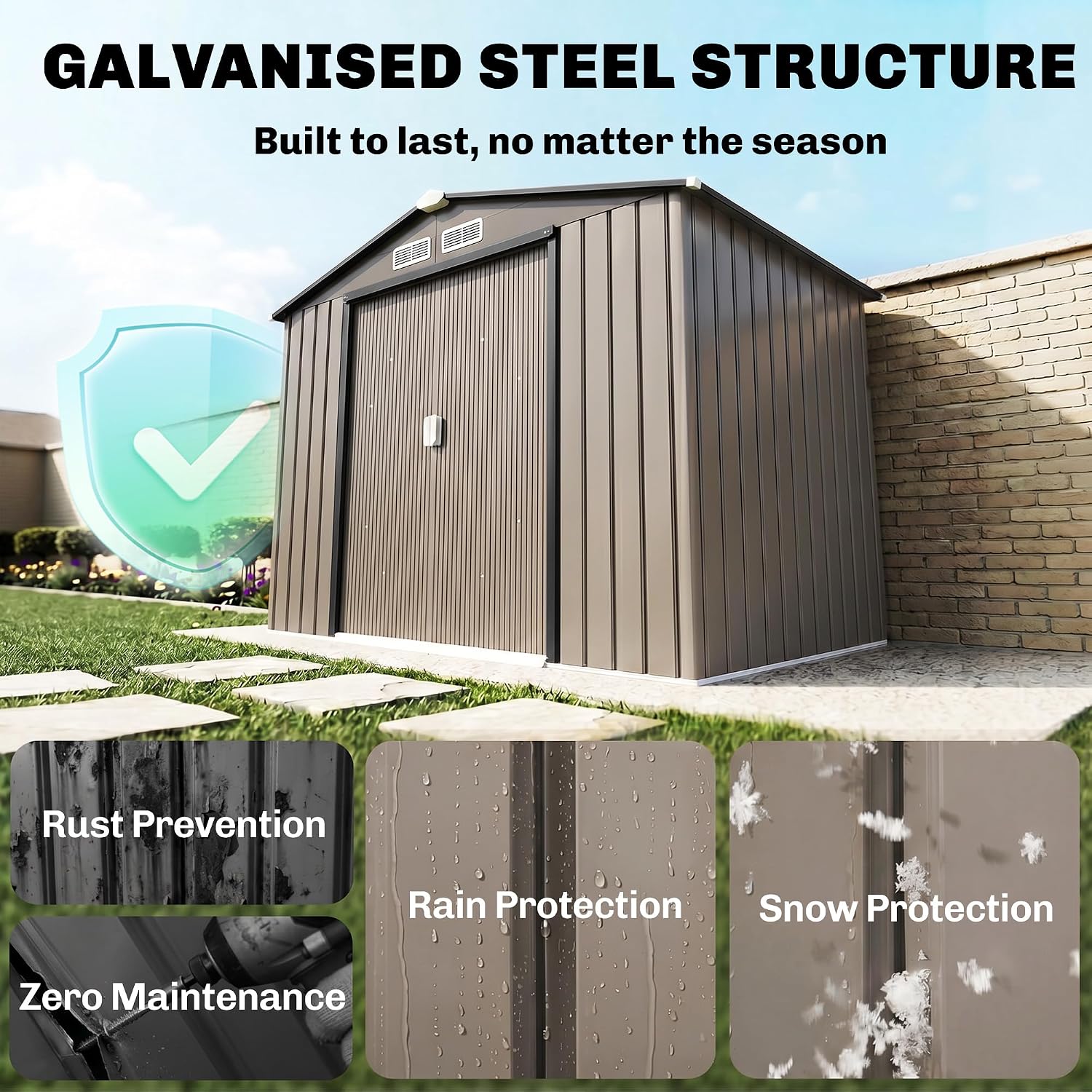 Outsunny 7' x 4' Outdoor Storage Shed, Garden Tool Metal Shed with Foundation Kit, Double Lockable Door, Air Vents and Sloping Roof, for Backyard, Patio, Lawn, Brown