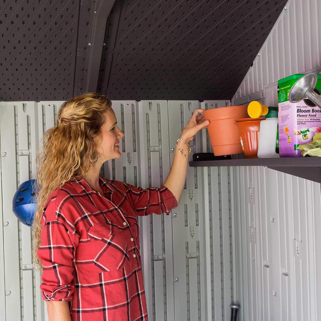 Lifetime 10×8 Ft. Outdoor Storage Shed, Dual‑Wall HDPE with Steel‑Reinforced Structure, Side‑Entry Doors with Windows, Skylight, Screened Vents, Adjustable Shelves, Slip‑Resistant Floor, UV‑Protected