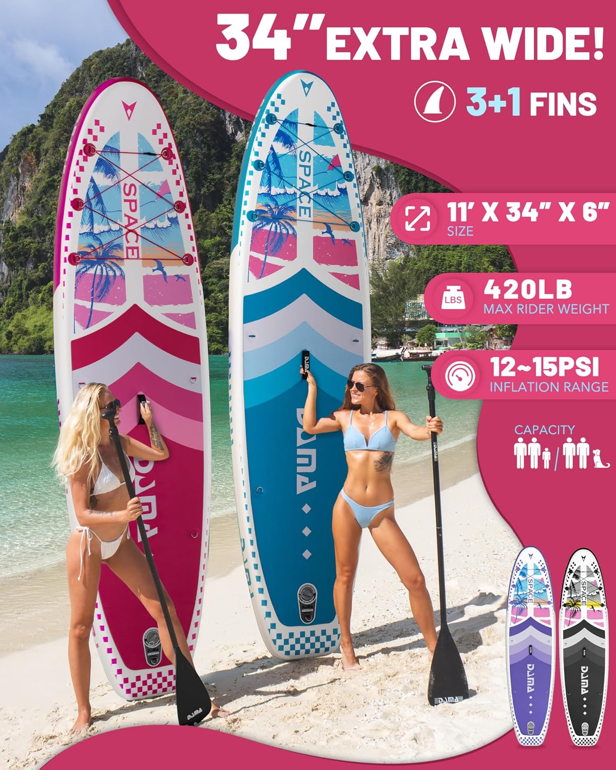 DAMA 11'*34'*6' Inflatable Paddle Board, Paddle Boards for Adults,Sup,Lightweight and Durable, Easy to Inflate, Versatile in Style, Fully Functional, Equipped w/High Grade Accessories.