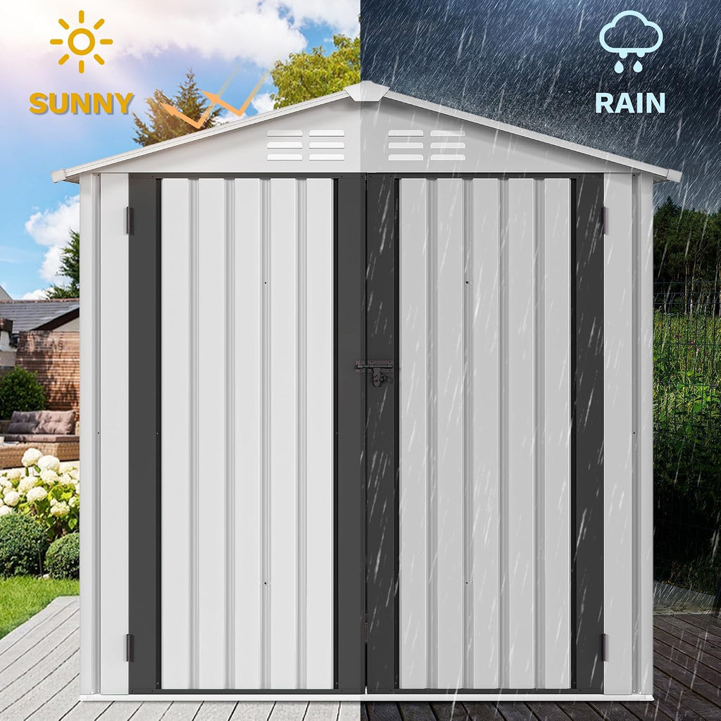 DWVO 5.7x2ft Metal Outdoor Storage Shed, Waterproof Tool Shed Heavy-Duty Storage Unit with Lockable Door and Vents, Ideal for Bicycles, Tools, Lawnmowers, Backyards, Patios, Lawns - White