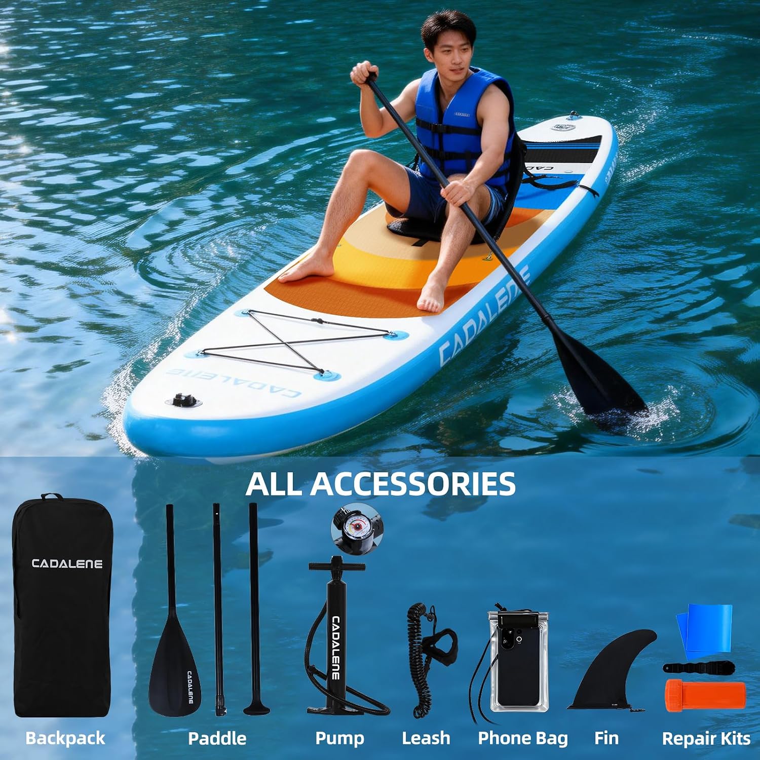 Inflatable Stand Up Paddle Board with SUP Accessories, Anti-Slip EVA Deck, Family-Friendly SUP Boards for Adults & Youth of All Skill Levels, Versatile Yoga Paddle Board