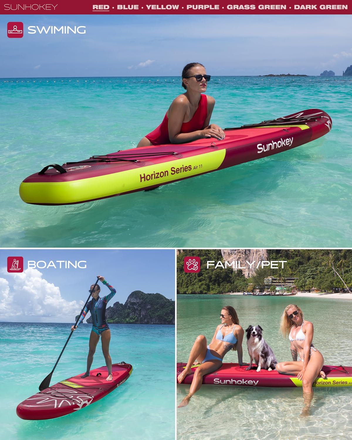 11'×34'' Extra Wide Inflatable Paddle Board with Seam Welded Technology, Stand Up Paddle Board, 420lb Capacity for Adults, Sup Board for All-Level with 2-Blade Paddle/Dual-Action Pump/Leash