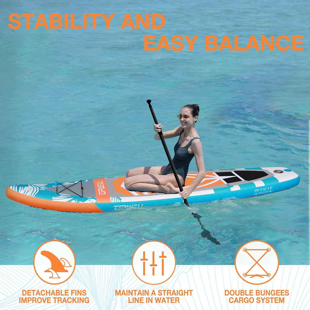 UPWELL 10'6'/11'/11'6' Inflatable Paddle Board, Stand Up Paddlboard for Youth & Adults, Stable Design, Premium SUP Accessories, Backpack, Leash, Hand Pump, Fins