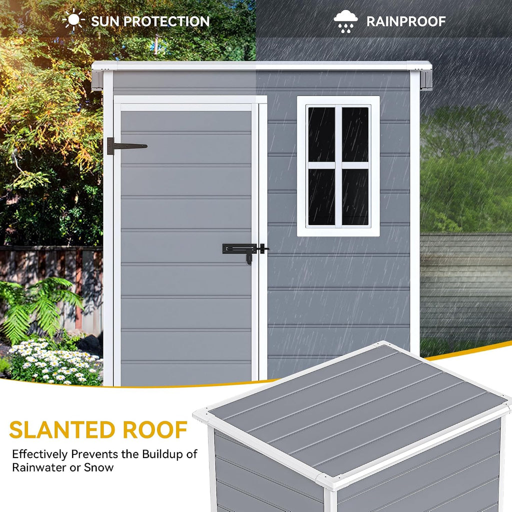 DWVO 5x3 FT Outdoor Storage Shed with Reinforced Floor, All-Weather Resin Storage Shed with Lockable Door & Window, Waterproof Plastic Tool Storage for Garden, Backyard, Patio, Lawn, Gray