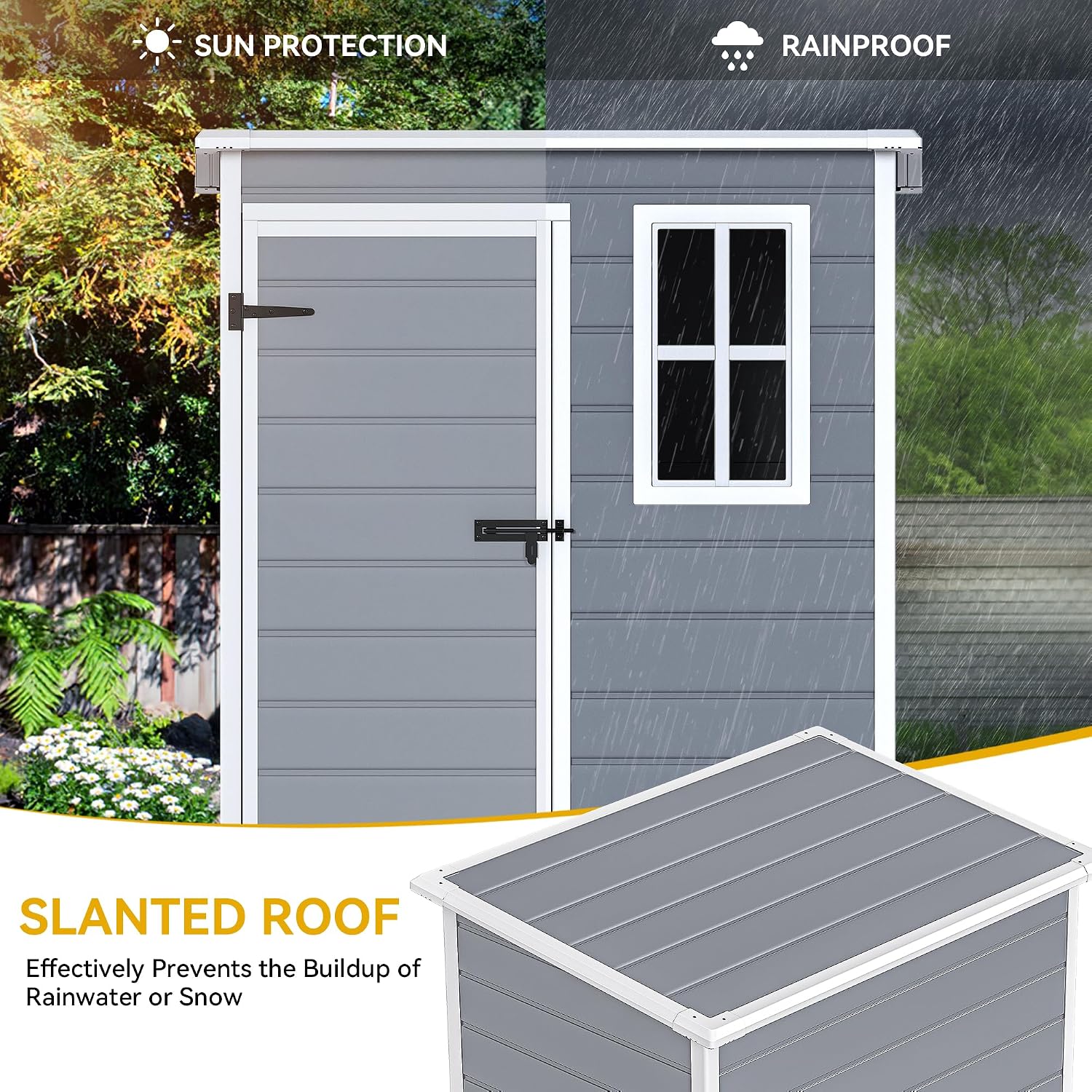 DWVO 5x3 FT Outdoor Storage Shed with Reinforced Floor, All-Weather Resin Storage Shed with Lockable Door & Window, Waterproof Plastic Tool Storage for Garden, Backyard, Patio, Lawn, Gray