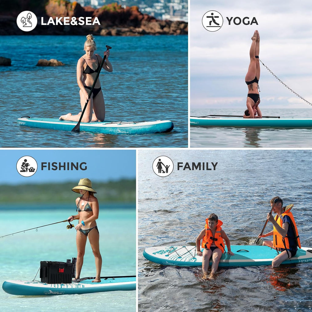 Quashley Inflatable Stand Up Paddle Board,Inflatable Paddleboards 32/34 Inch Wide,All Around SUP for Beginners with Lightweight Paddle,Hand Pump,Backpack,Leash,Durable & Portable iSUP Board