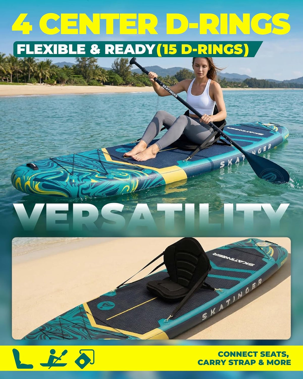 Skatinger 11'6×35' Super Wide Inflatable Paddle Board, Ultra Stable Stand Up Paddleboards for 450lb/3 People/Family/Big Size w/Shoulder Strap, 100L Backpack, Ultra-Light All-Round Sup Board
