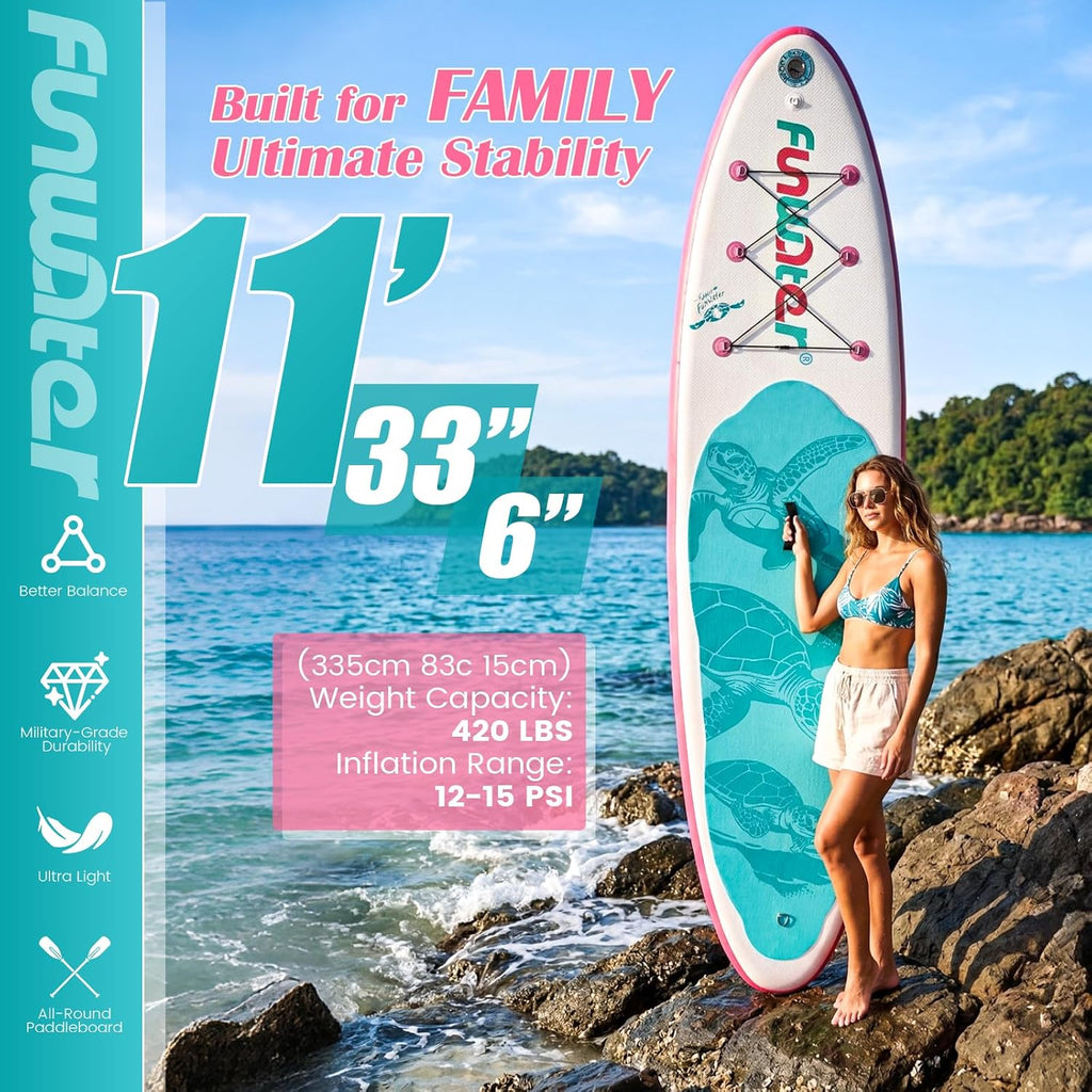 FunWater Inflatable Stand Up Paddle Board 10'6'/11'/11'6' Paddle Board for Adults & Youth, Paddleboards Inflatable with Premium SUP Accessories, Wide Stable, Non-Slip Comfort Deck