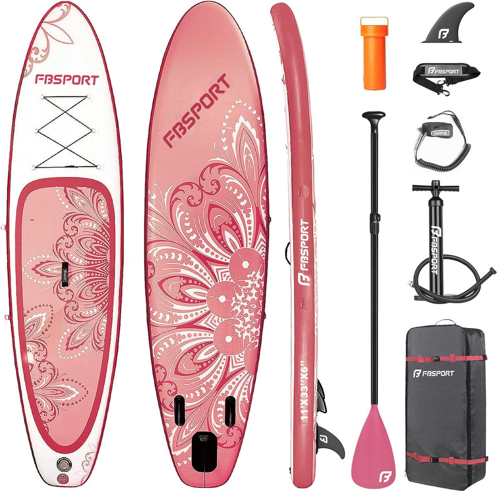 FBSPORT 11' Premium Stand Up Paddle Board, Yoga Board with SUP Accessories & Carry Bag | Wide Stance, Surf Control, Non-Slip Deck, Leash, Paddle and Pump for Youth & Adult