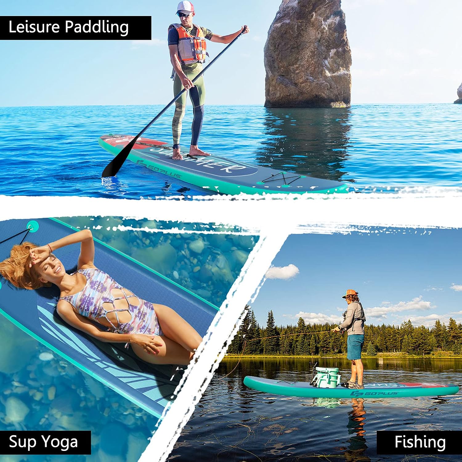 Goplus Inflatable Stand up Paddle Board, 10'/10.5'/11' SUP 6' Thick with Premium Accessories, Adjustable Aluminum Paddle, Leash, Carry Bag, Hand Pump, Removable Fin, ISUP for Adults