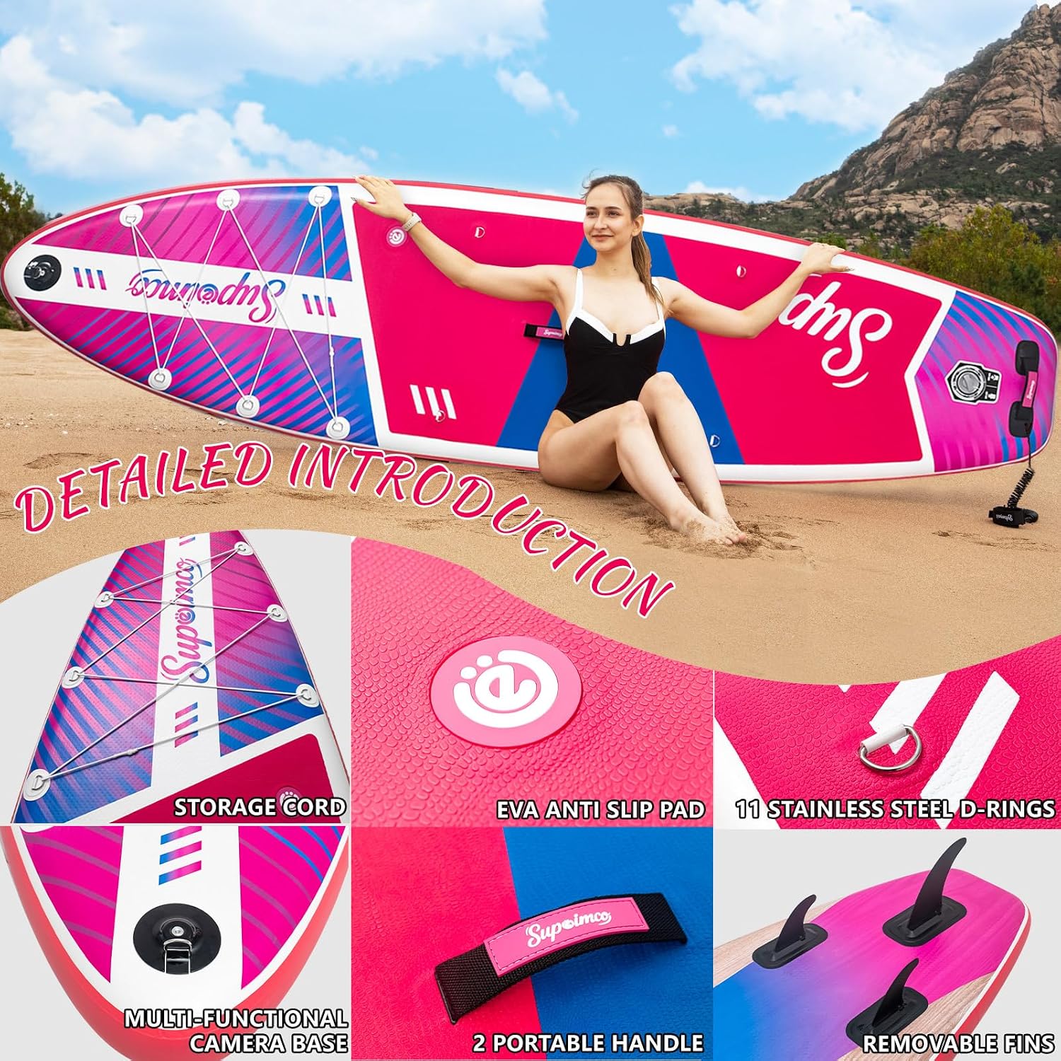 Inflatable Stand Up Paddle Board - Upgraded Glue-Free Hot Melt Technology, Long Service Life, 10'6', Anti-Slip EVA Deck, Full SUP Accessories, Included for Adults Youth All Skill Levels