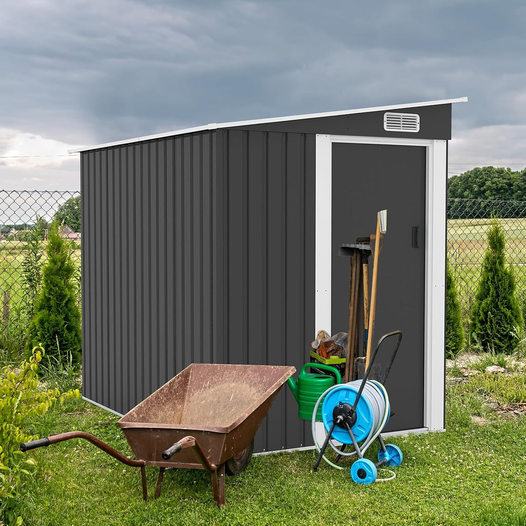 VINGLI Outdoor Storage Shed, 7x5 FT Metal Shed with Sliding Door, Air Vent, Patio Storage House with Sloping Roof, Weatherproof Tool Shed for Patio, Garden, Yard, Outside Use, Black