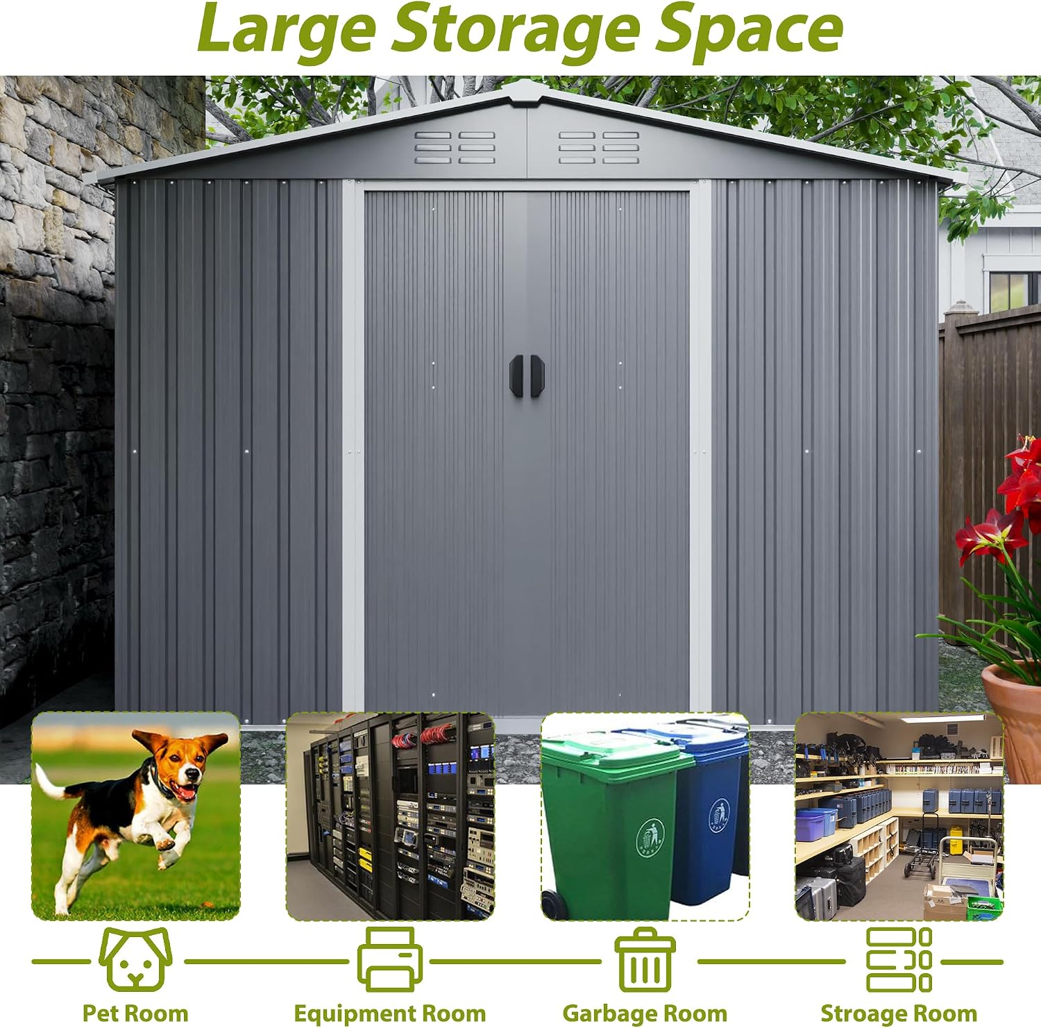 8x6 FT Outdoor Metal Storage Shed with Lockable Door & Floor Frame, Heavy-Duty Garden Tool Shed, Weatherproof Steel Utility Shed for Backyard, Patio, or Lawn Organization