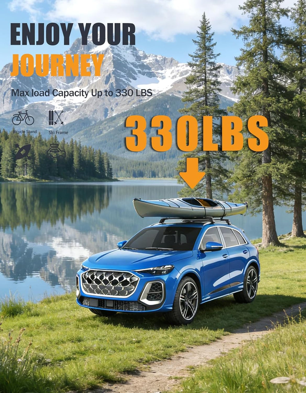 KINGGERI 330lbs Heavy Duty Roof Rack Cross Bars Fit for Audi Q5 2018 2019 2020 2021 2022 2023 2024 2025 2026, Anti-Theft Lockable Aluminum Roof Rails Crossbars Cargo Carrier Bag Black Accessories