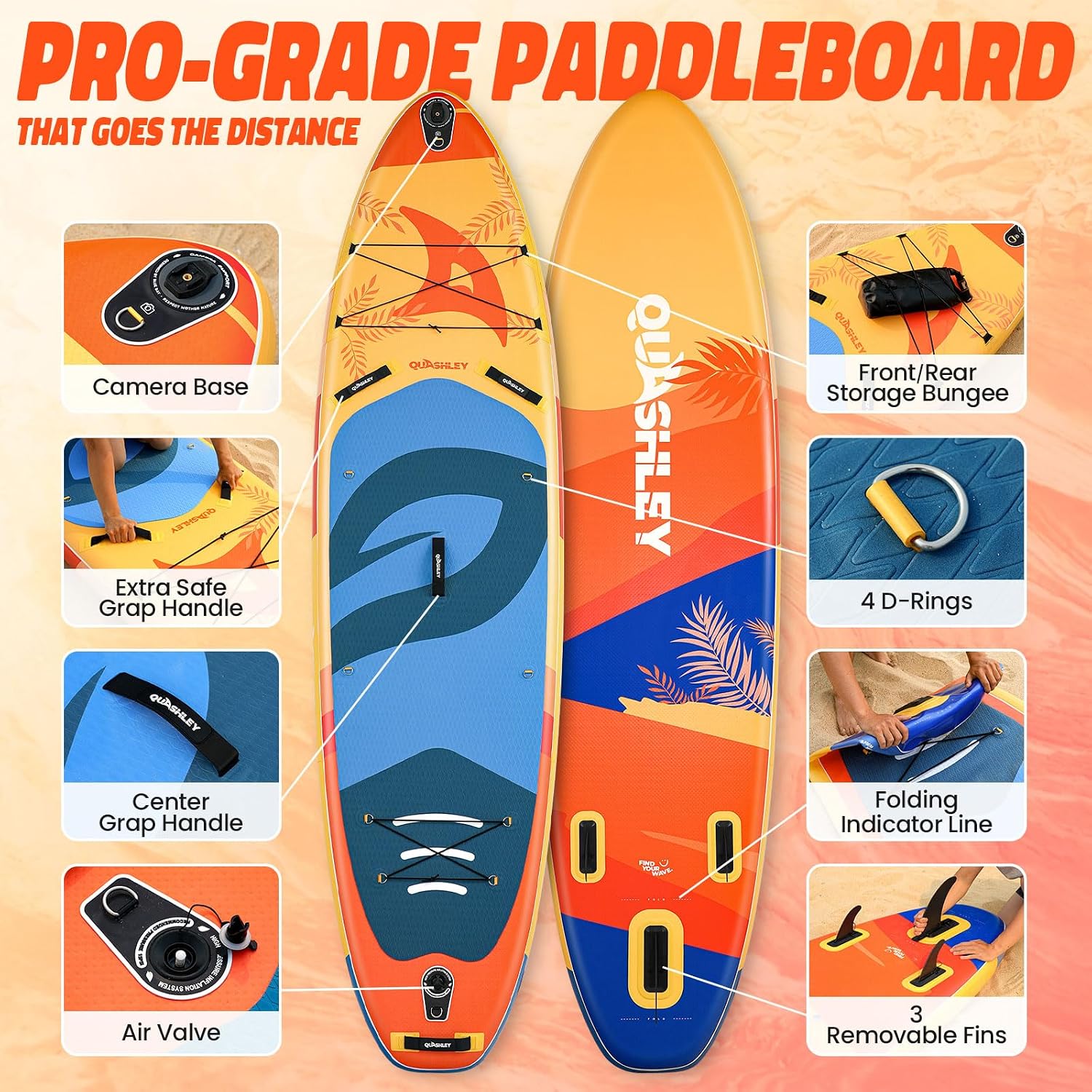 Quashley Inflatable Paddle Board Extra Wide Stand Up Paddleboards 11'×34' with All Premium Paddle Board Accessories,Inflatable SUP for Adults/Family,Beginner-Friendly,Removable Fin,Hand Pump