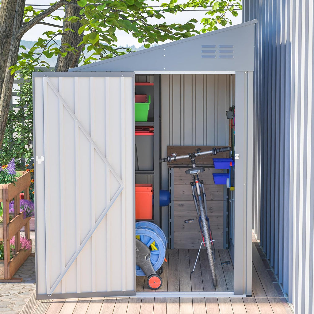 YOPTO 4x7 FT Outdoor Storage Shed,Lean to Lockable Metal Garden Shed Steel with Reinforced Beams,All Weather Waterproof Storage House W/Lockable Door&2 Air Vents,for Backyard,Patio,Lawn,Garden,Gray
