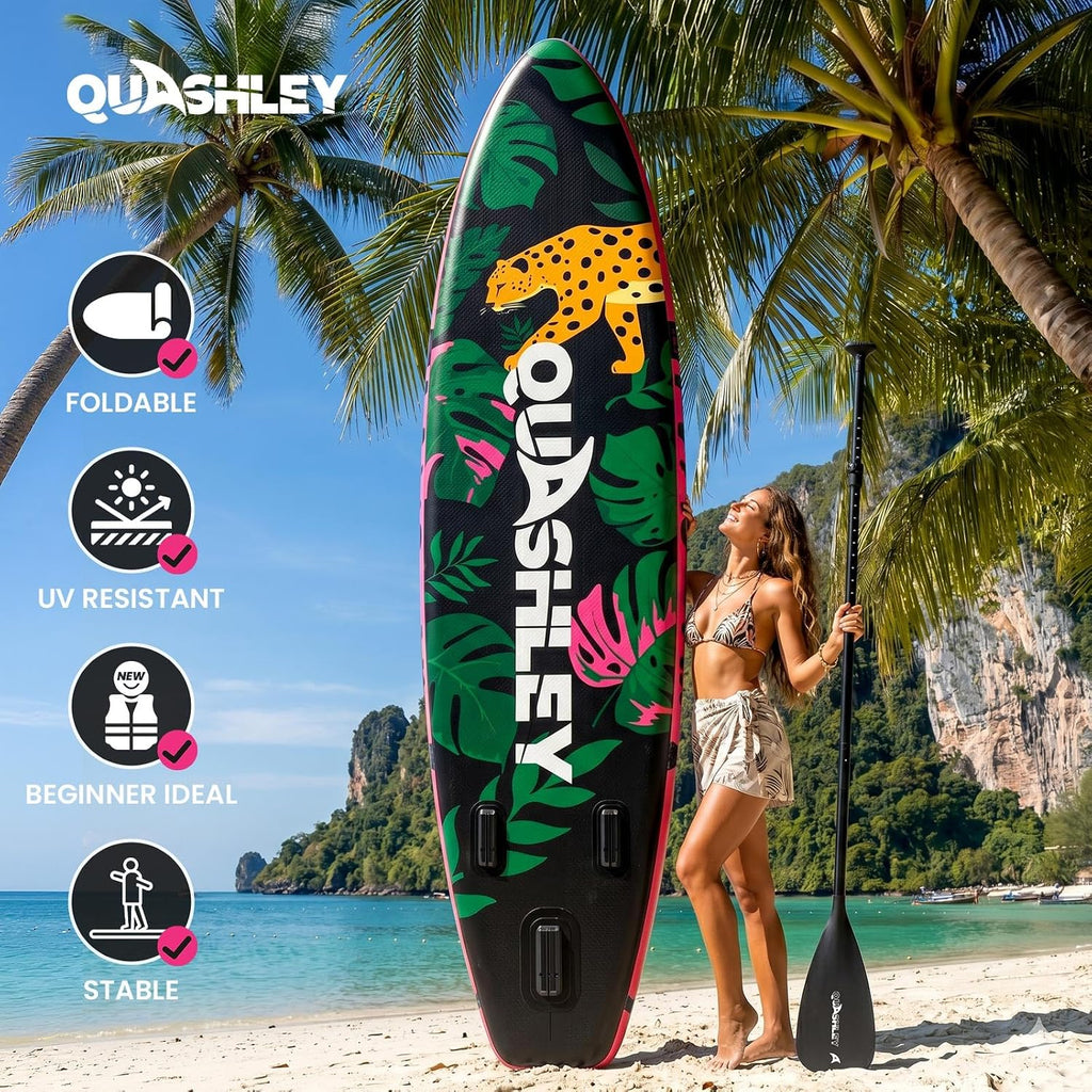 Quashley Inflatable Paddle Board Extra Wide Stand Up Paddleboards 11'×34' with All Premium Paddle Board Accessories,Inflatable SUP for Adults/Family,Beginner-Friendly,Removable Fin,Hand Pump