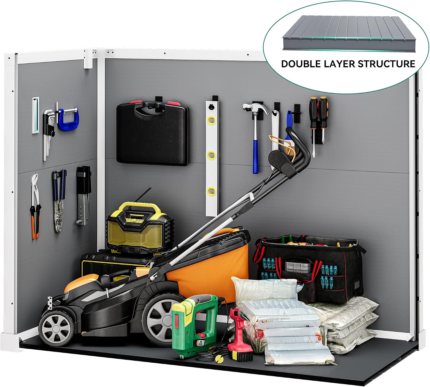 DWVO 4.7x2.5 FT Outdoor Storage Shed w/o Shelf, 35Cu.ft Horizontal Resin Tool Shed with Hydraulic Gas Rod and 3 Locks for Garden, Trash Cans, All-Weather Outdoor Storage, Lockable with Floor