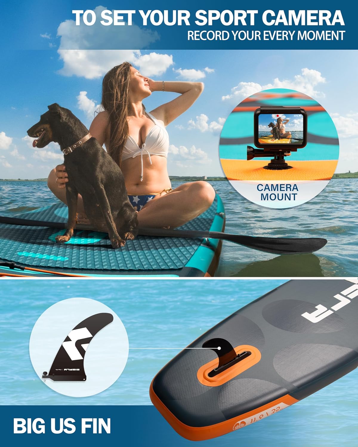 Bigfly 11'6×35' Super Wide Inflatable Stand Up Paddle Board, Ultra Stable Wide SUP for 2+1 People/Family/Big Size, 100L Backpack, All-Round Sup Board, US Big Fin