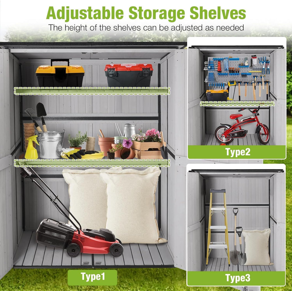Outdoor Storage Shed, 4.6 x 2.42FT Wooden Garden Sheds Cabinet with All Around Strong Metal Frame, Waterproof Tool Shed with Adjustable Shelves and Removable Floor (White)