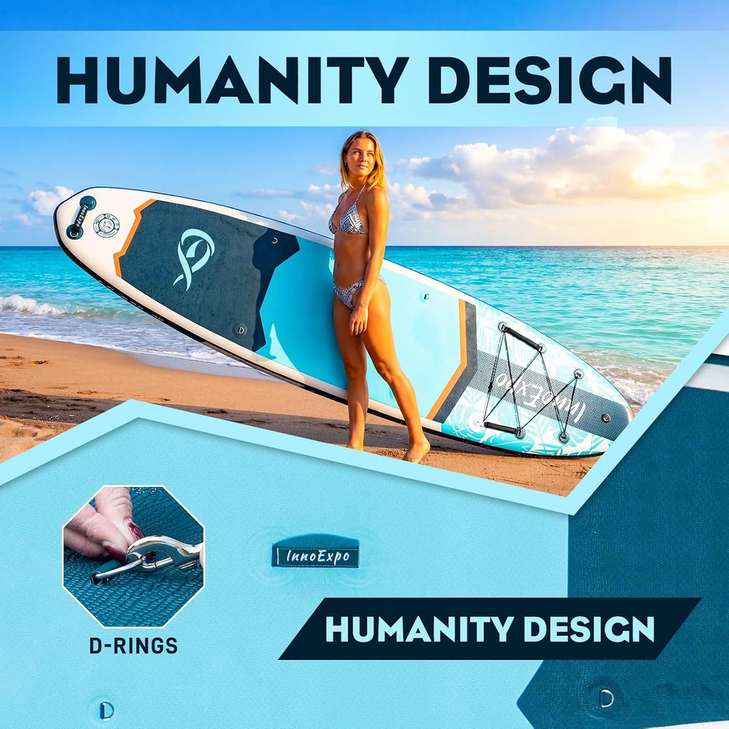 InnoExpo 11' Inflatable Stand Up Paddle Boards with Premium Accessories, Wide Stable SUP Paddle Board Design, Non-Slip Comfort Deck for Youth & Adults