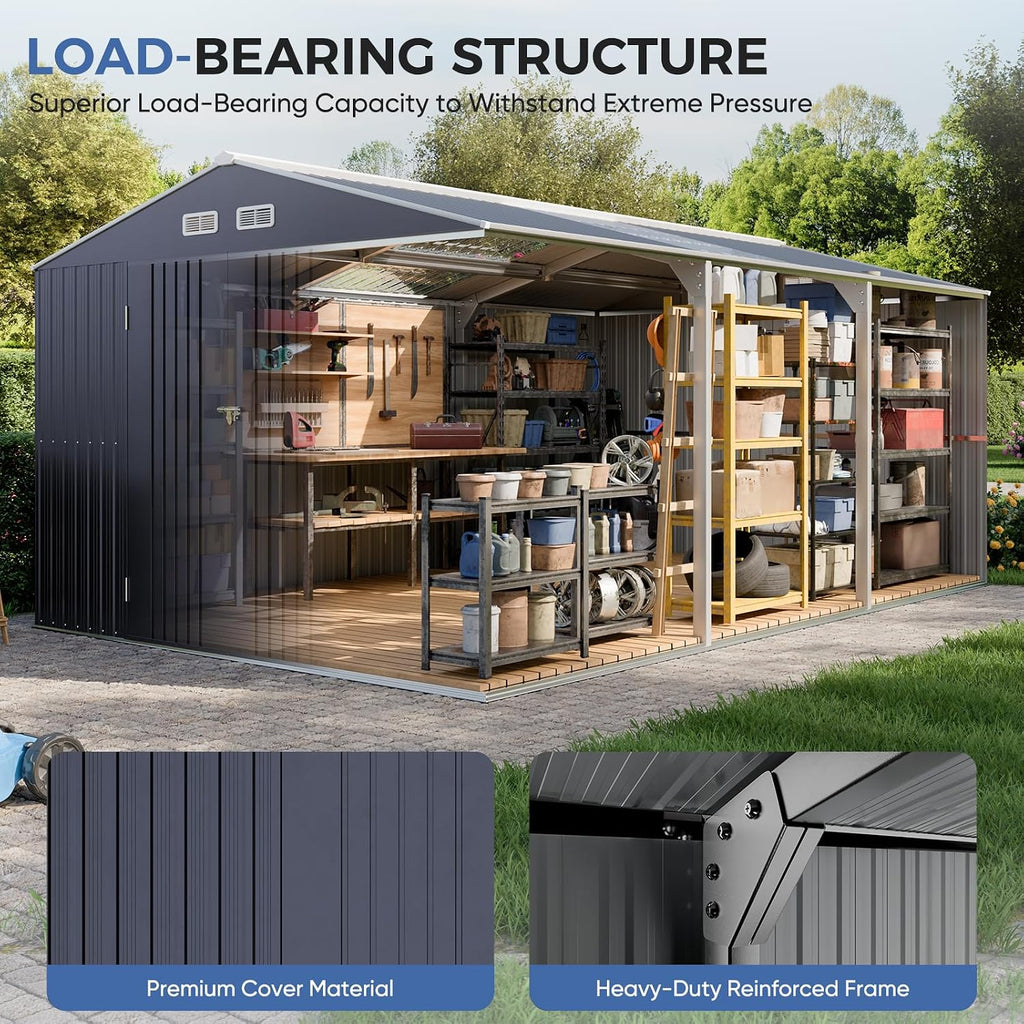 K Knowbody 10x16 FT Metal Shed with Floor Kit, 20-Gauge Reinforced Frame with Powder Coating, 50 PSF Snow Load & 120 MPH Wind Rated, Large Outdoor Storage Building with Skylight for Garden & Bike