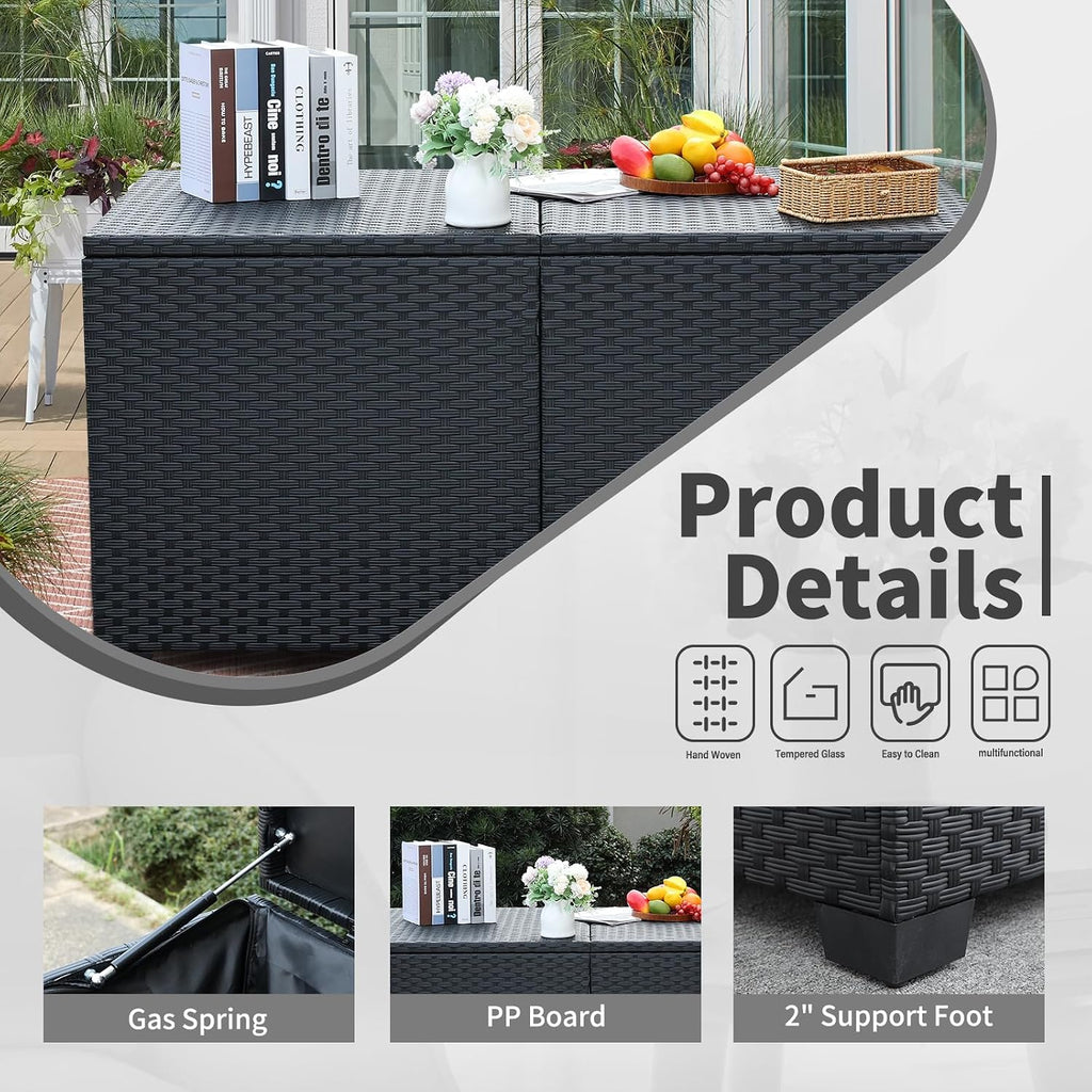 Rattan Star 180 Gallon Outdoor Storage Box Deck Storage Box Cushion Storage Bin Outdoor Large Patio Storage Bin with Waterproof Lining Bag, Black Wicker