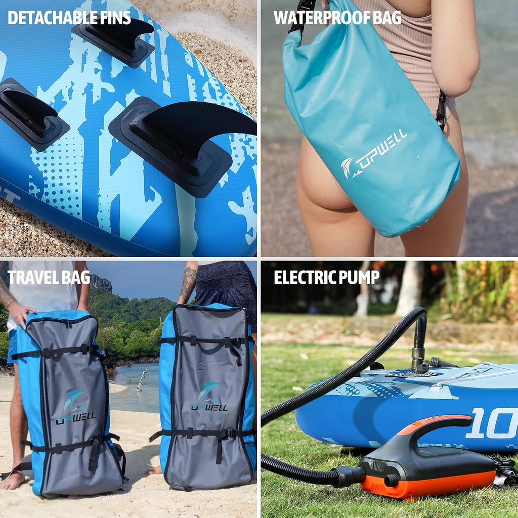 UPWELL 10'6'/11'/11'6' Inflatable Paddle Board, Stand Up Paddlboard for Youth & Adults, Stable Design, Premium SUP Accessories, Backpack, Leash, Hand Pump, Fins