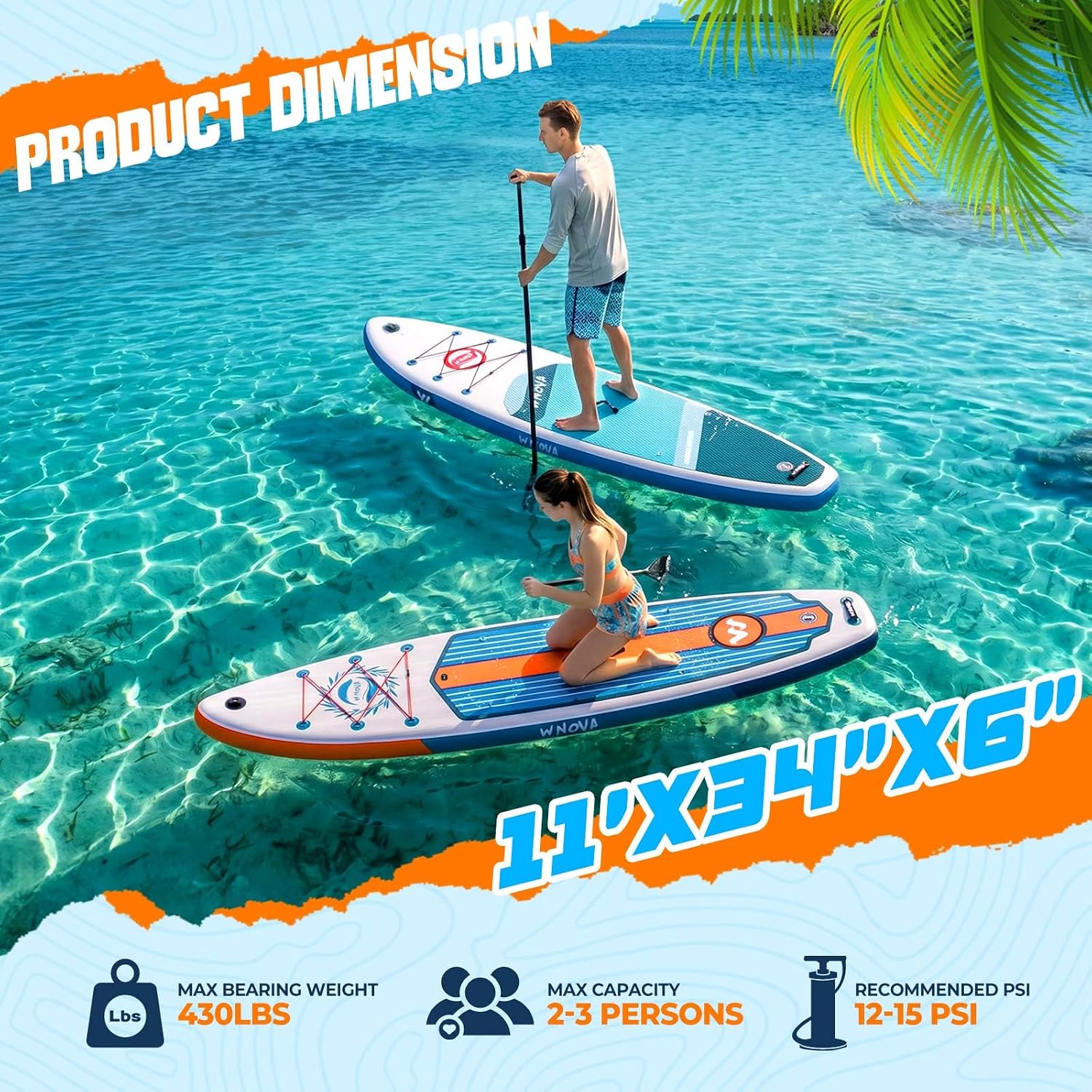 11' Inflatable Stand Up Paddle Board, 34' Extra Wide Stable iSUP for Adults & Youth, with Camera Mount & Premium Accessories, Non-Slip Deck for All Skill Levels