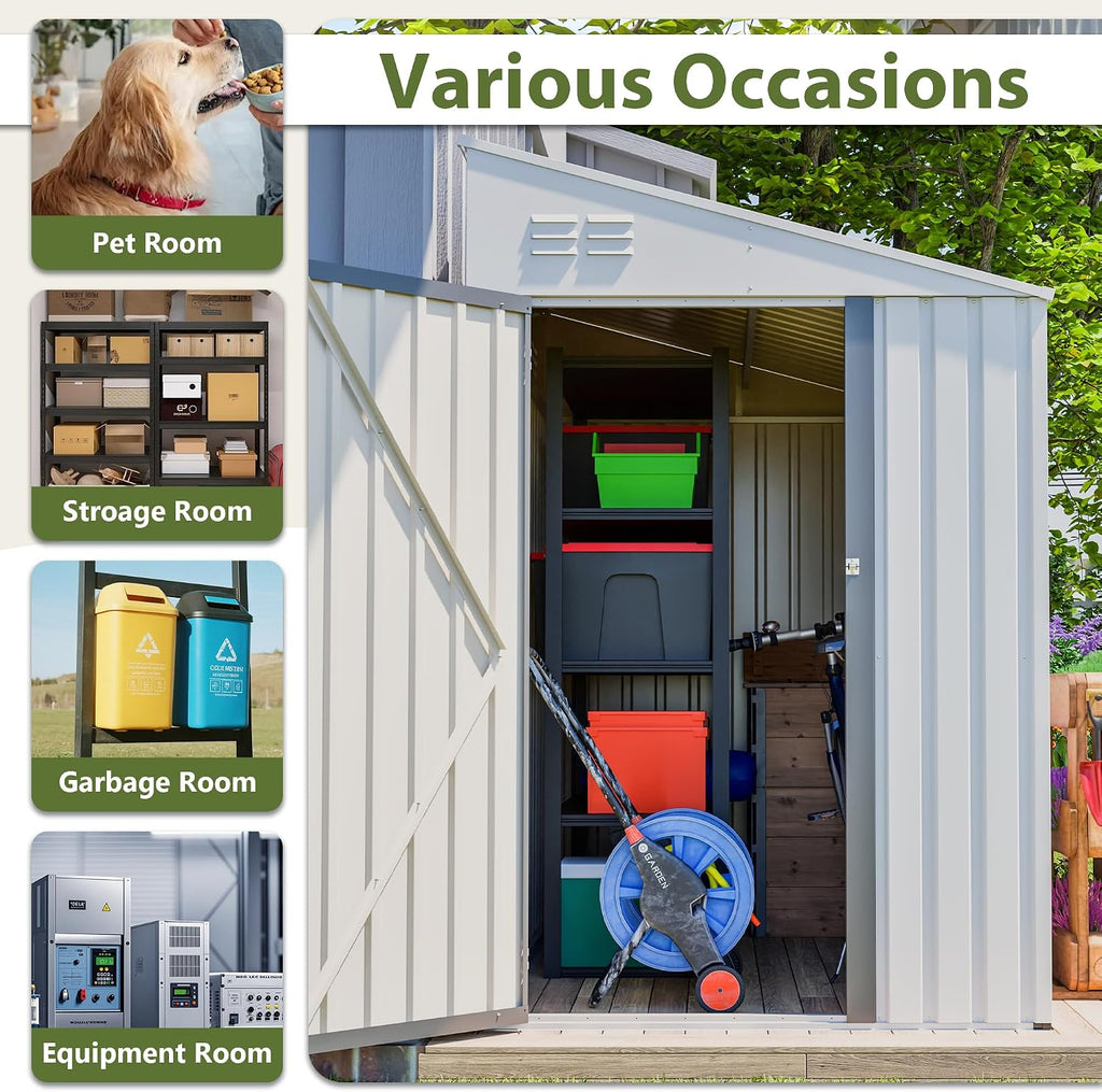 YOPTO 4×7 FT Outdoor Metal Storage Shed,Heavy-Duty Lean to Storage Shed with Lockable Door and Reinforced Beams,All Weather Waterproof Storage House W/2 Air Vents,for Backyard,Patio,Lawn,White