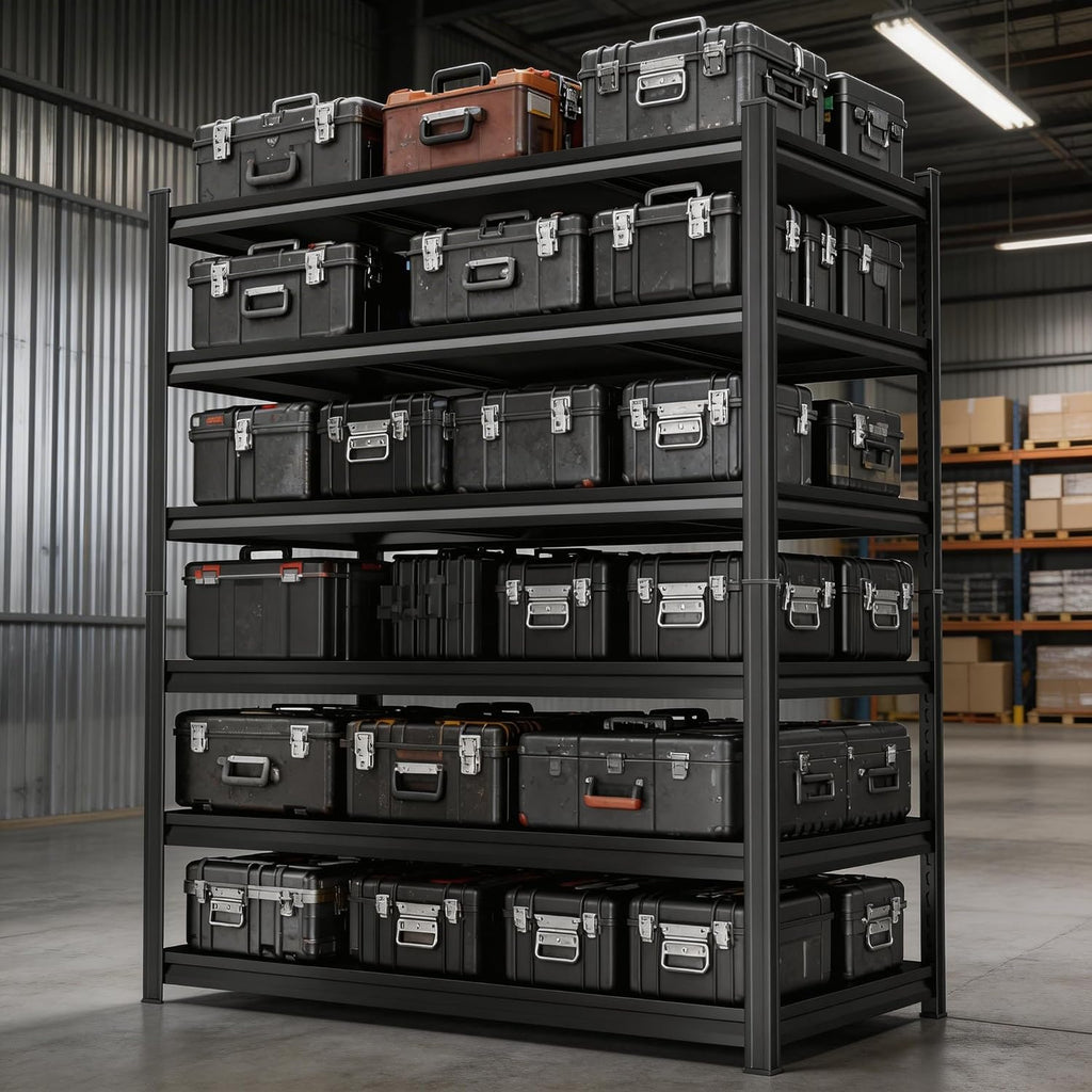 Storage Shelves, Garage Metal Shelving Unit, Adjustable, Double-Layer Column with Reinforced Ribs, Heavy-Duty, Capable of Bearing 600-3600 lbs (Black, 45''W*20''D*82''H, 6-Tier)