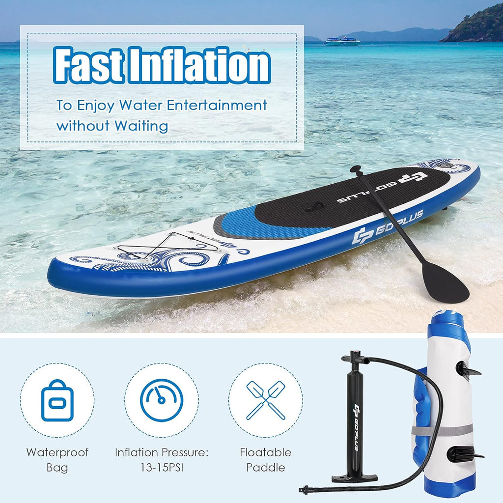 Goplus Inflatable Stand Up Paddle Board, 10FT/10.5FT/11FT SUP with Accessory Pack, Adjustable Paddle, Carry Bag, Fin, Hand Pump, Leash, Repair Kit