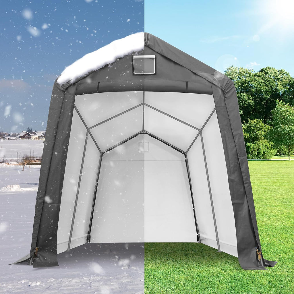 8x14 Ft Outdoor Storage Shelter, Heavy Duty Waterproof Portable Shed with Roll-up Zipper Door and Ventilated Windows for Motorcycle, Bike, Tools