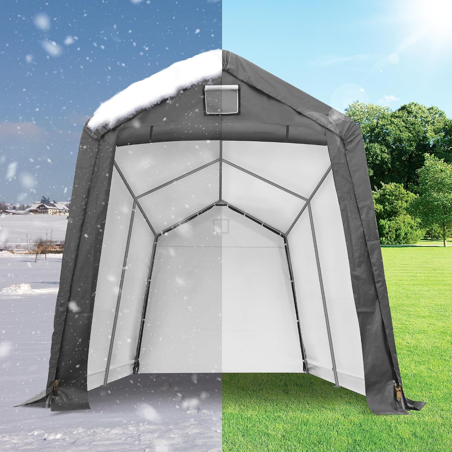 8x14 Ft Outdoor Storage Shelter, Heavy Duty Waterproof Portable Shed with Roll-up Zipper Door and Ventilated Windows for Motorcycle, Bike, Tools