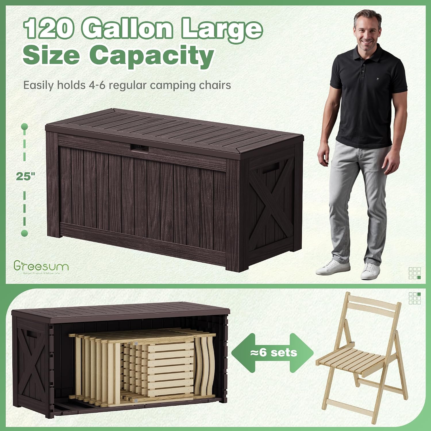 Greesum Outdoor Storage Box 120 Gallon Storage Bin with Lid for Patio Furniture, Garden Tools, Pool Supplies, Lockable, Waterproof and UV Resistant, Dark Brown