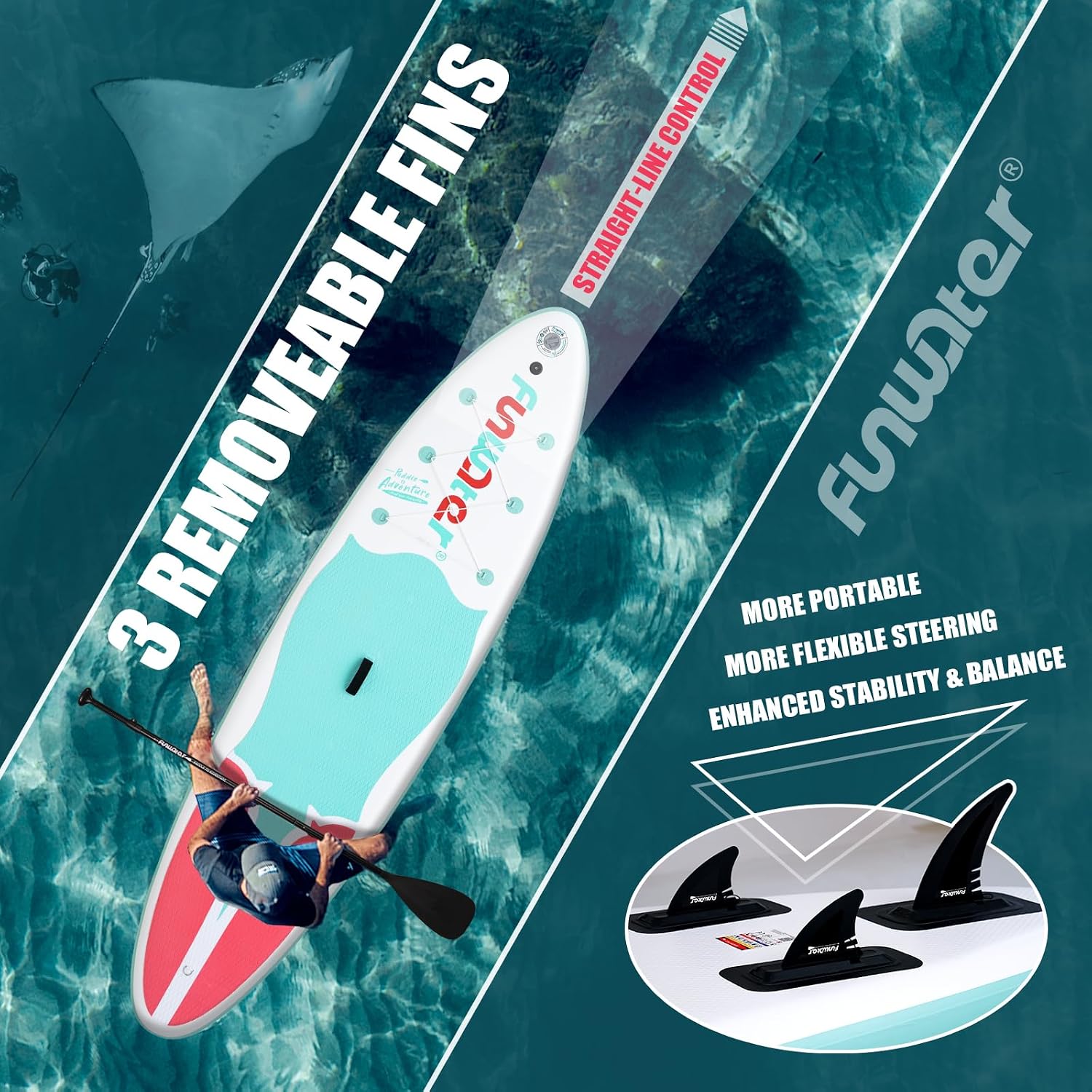 FunWater Inflatable Stand Up Paddle Board 10'6'/11'/11'6' Paddle Board for Adults & Youth, Paddleboards Inflatable with Premium SUP Accessories, Wide Stable, Non-Slip Comfort Deck