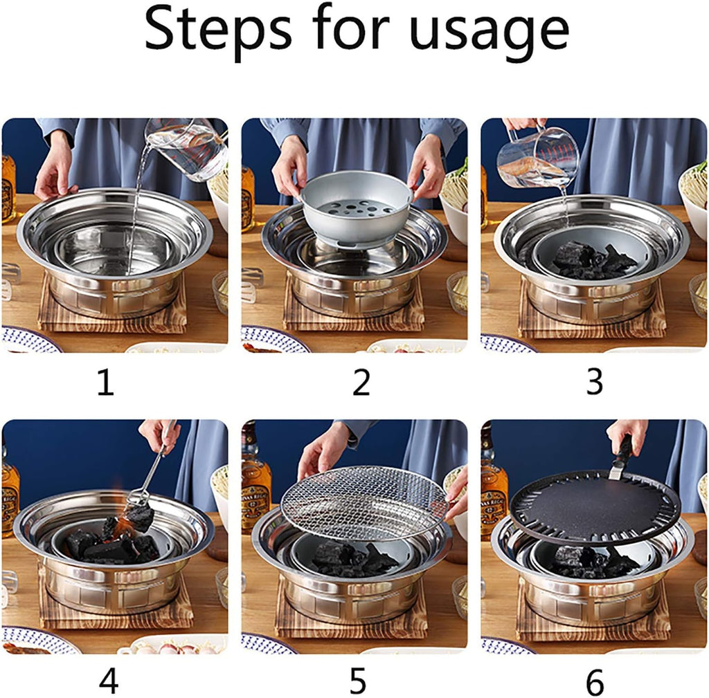 BBQ Barbeque Barbecue Grill, Charcoal Grill, Round Korean BBQ, Household Smokeless Skewers, 6-8 People, 40cm13.5cm (Color : A, Size : 40cm13.5cm)