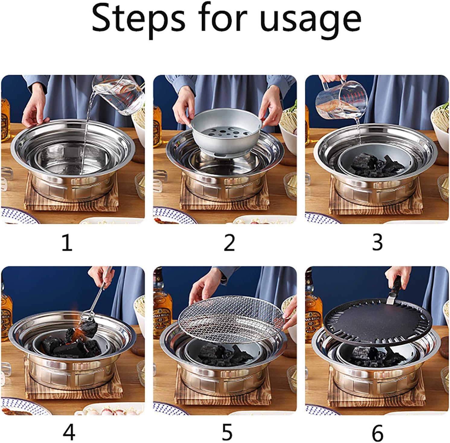 BBQ Barbeque Barbecue Grill, Charcoal Grill, Round Korean BBQ, Household Smokeless Skewers, 6-8 People, 40cm13.5cm (Color : A, Size : 40cm13.5cm)