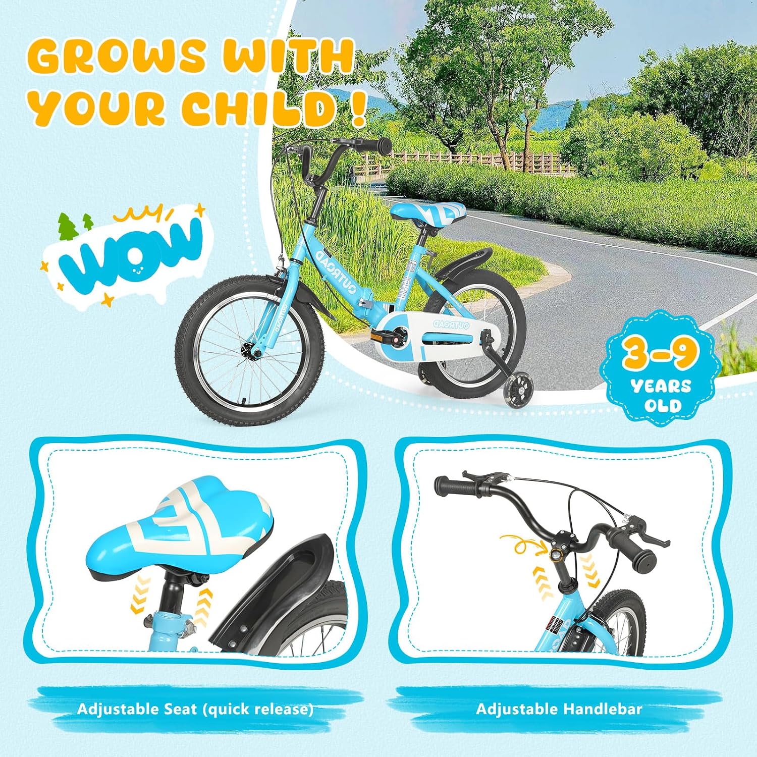 Betterland Folding Kids Bike,14/16/18 Inch Children Bicycle with Training Wheels and Dual Handbrakes Toddler Sport Bicycle for 3-9 Years Old Boys and Girls