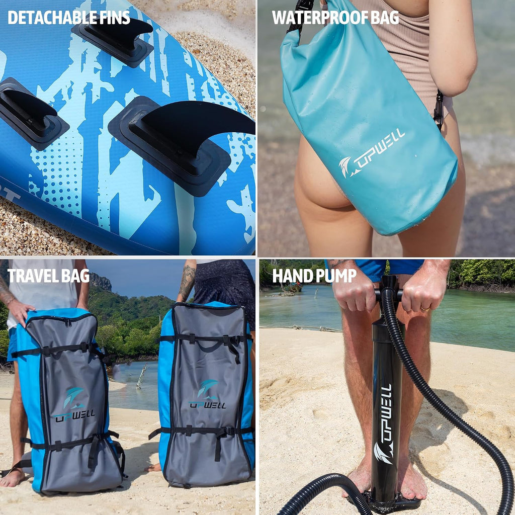 UPWELL 11'6'/11'2'/11'/10'8'/10'6'/10'2' Inflatable Stand Up Paddle Board with sup Accessories Including Backpack, Repairing Kits, Non-Slip Deck, Leash, 3 Fins, Paddle and Hand Pump