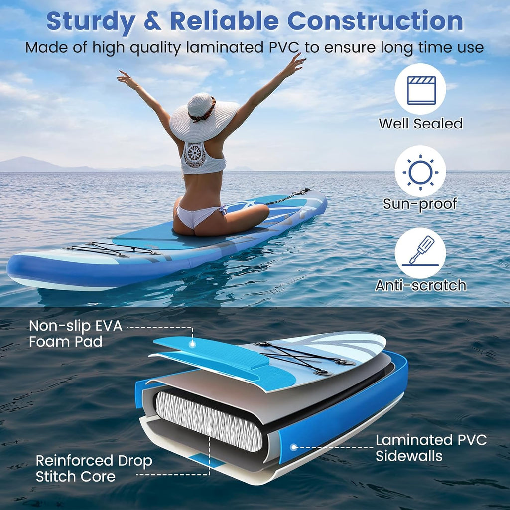 GYMAX Paddle Board, Inflatable Stand Up Paddle Board with SUP Accessories, Removable Fin, Paddle, Pump, Leash & Carry Bag, Blow Up Paddle Boards Standing Boat