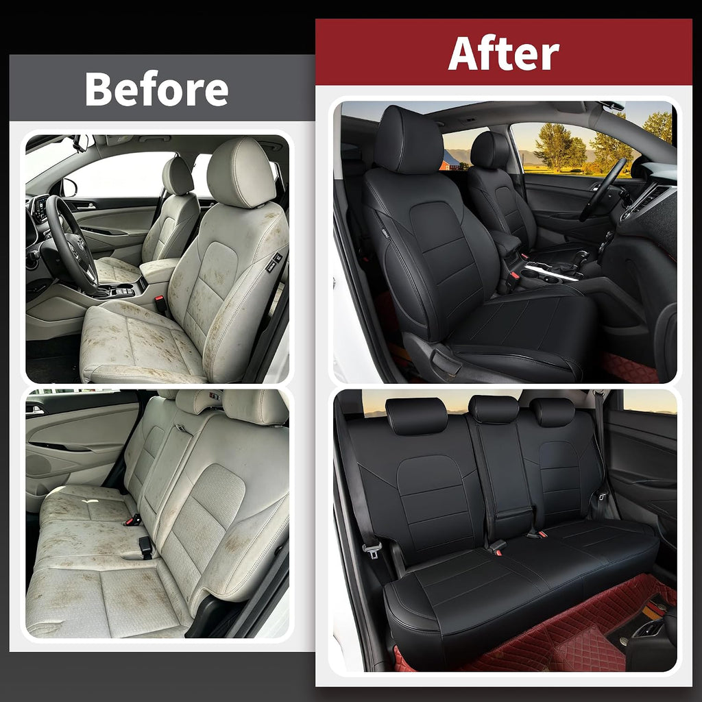 HKZ Custom Fit Tucson Seat Covers for Hyundai Tucson 2016 2017 2018,5-Seats Full Set,Leather (Black,)