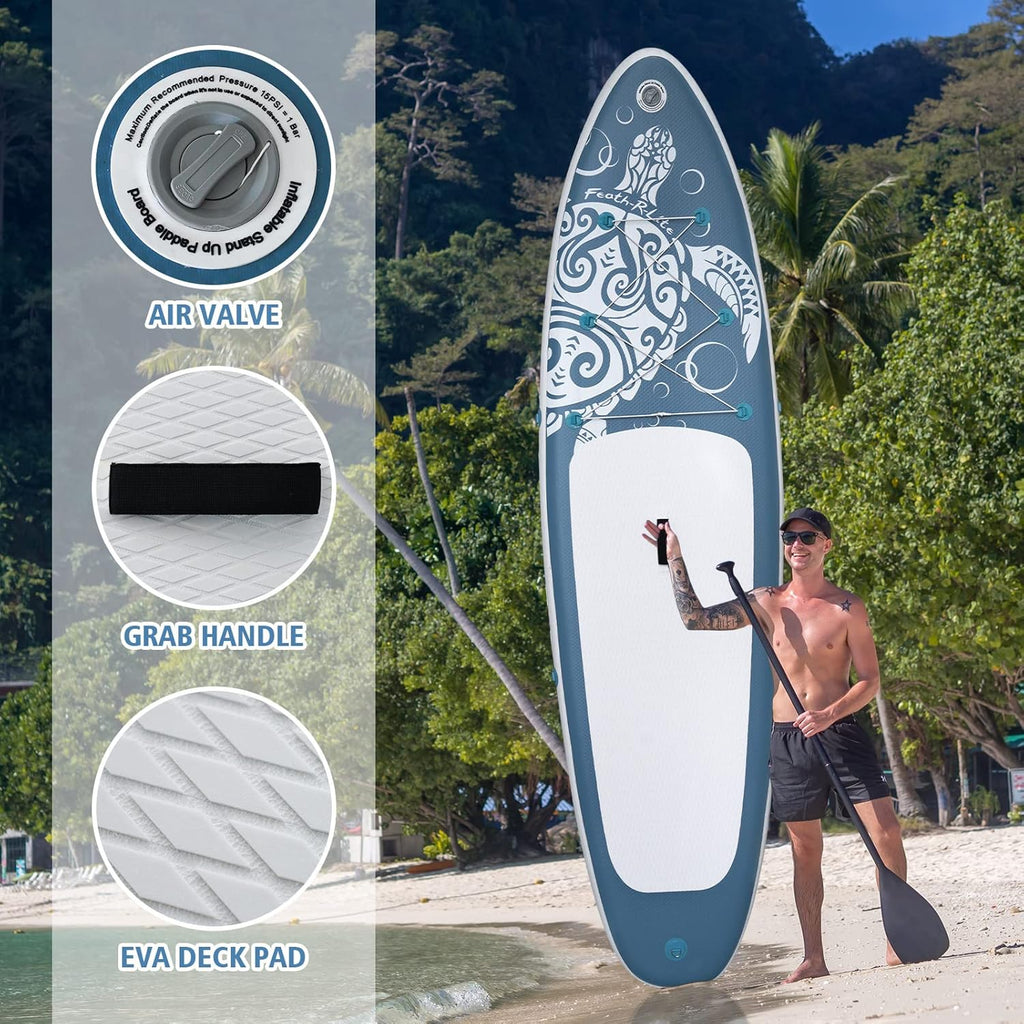 FEATH-R-LITE Inflatable Paddle Board Stand Up Paddleboards for Adults SUP with Premium Accessories Pump, Adjustable Paddle, Leash, Three Fins, Backpack
