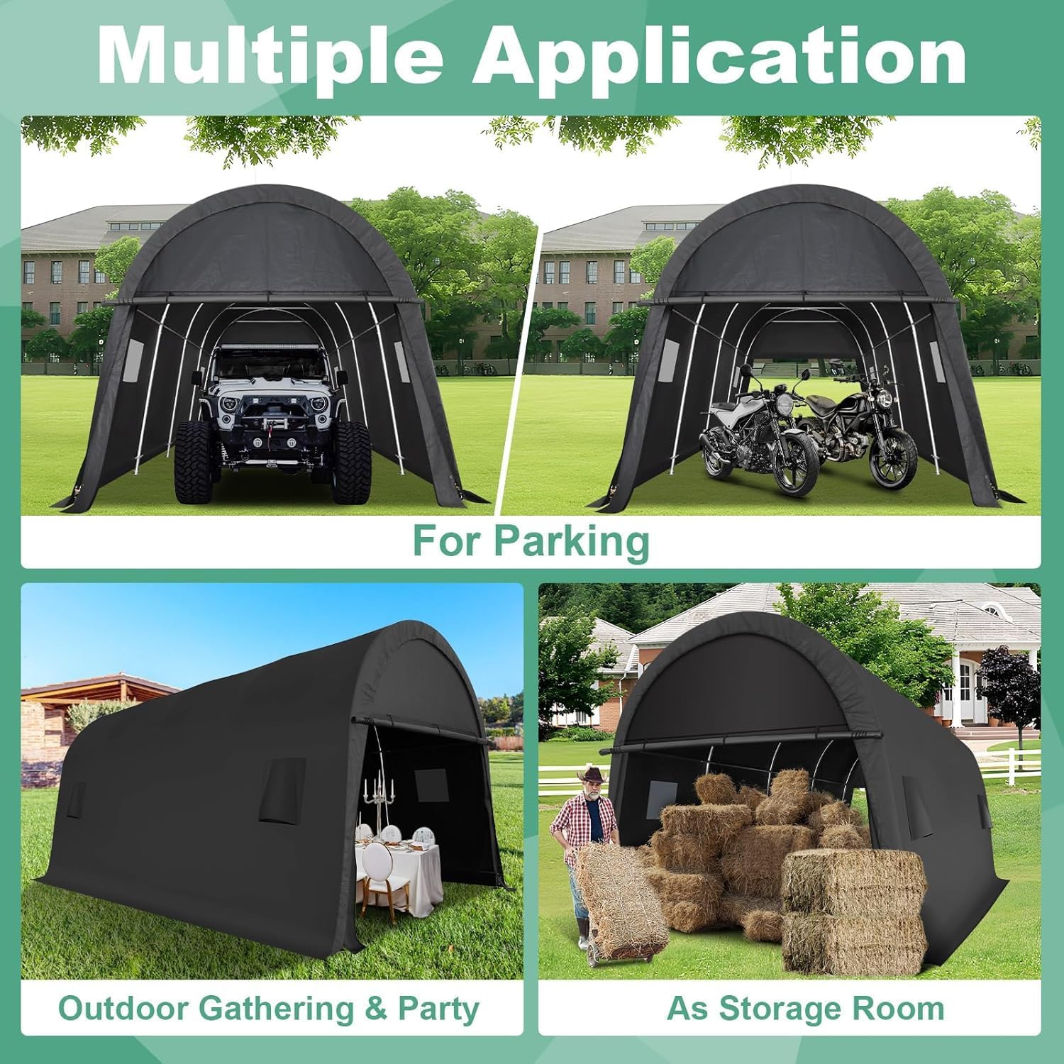 COBIZI Carport 12x20 FT Heavy Duty Portable Garage Storage Shelter Shed with All-Steel Metal Frame & Vents, Round Style Outdoor Storage Shed for Car, Truck, Boat, Patio Furniture Anti-Snow Waterproof