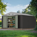 JUMMICO 10 x 10 FT Outdoor Storage Shed, Large Metal Garden Shed (Grey)