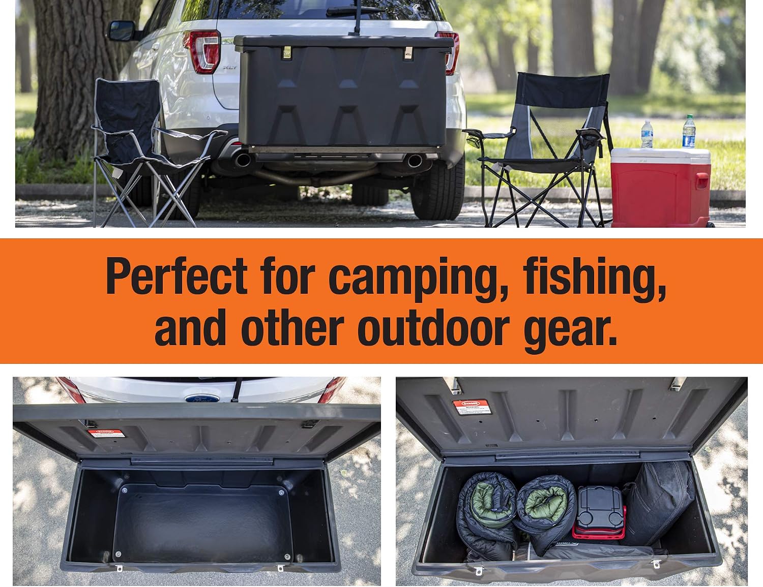 Buyers Products 1707020 Poly Hitch Mounted Cargo Carrier, 23x51x26, Includes Polyethylene Chest, Steel Frame, 5/8in. Hitch Pin, Waterproof Truck Bed Storage & Tool Box, Fits 2 in Receiver, Made in USA