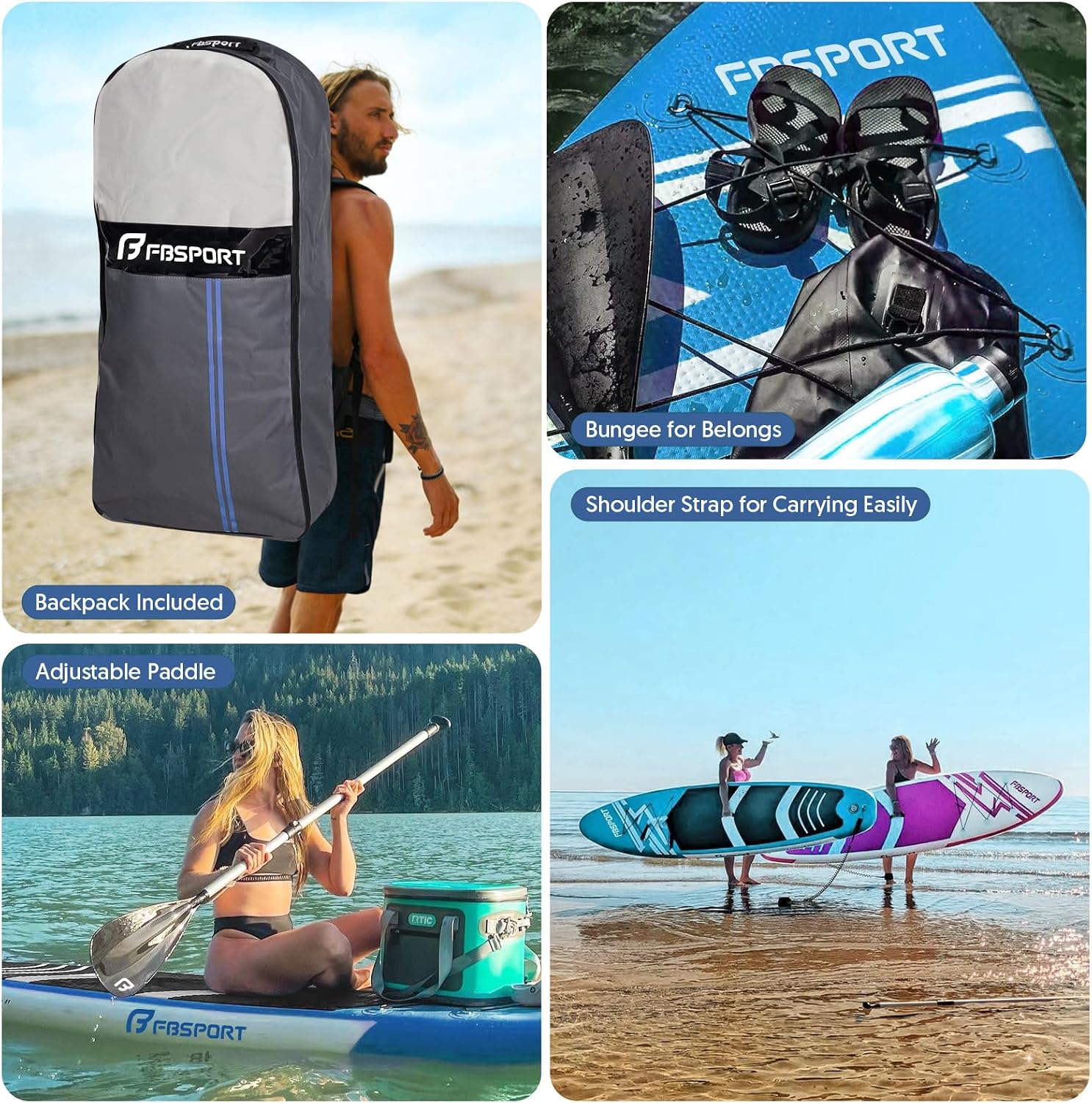 FBSPORT 11' Premium Stand Up Paddle Board, Yoga Board with SUP Accessories & Carry Bag | Wide Stance, Surf Control, Non-Slip Deck, Leash, Paddle and Pump for Youth & Adult