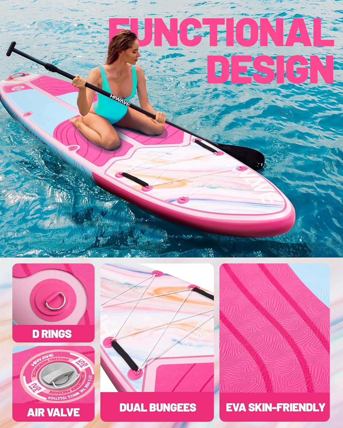 Hiwave Inflatable Stand Up Paddle Board 11'*34'*6' Sup Board, 420lbs Capacity Adult&Youth Paddle Board, Pet Friendly for Ocean&Lake, w/Double Action Hand Pump